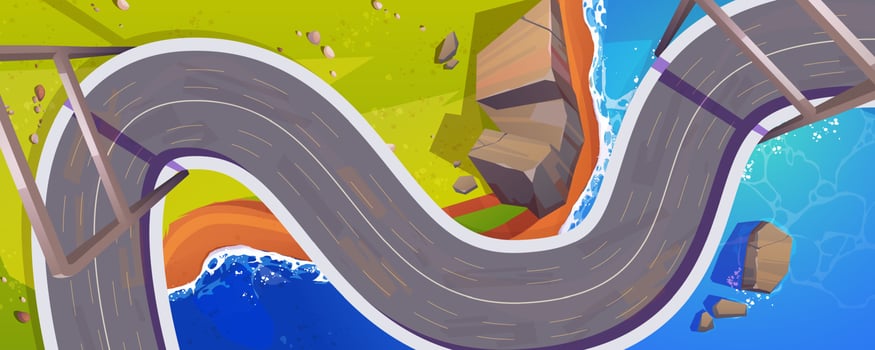 Top view of overpass car road above sea coast vector