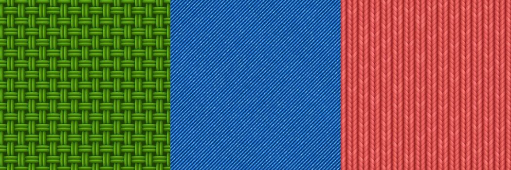 Textures of woven fabric, jeans denim and knit vector