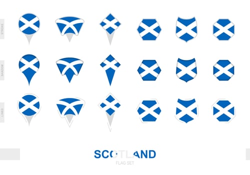 Collection of the Scotland flag in different shapes and with three different effects. vector