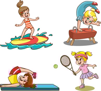 Vector Illustration Of Kids Making Sport