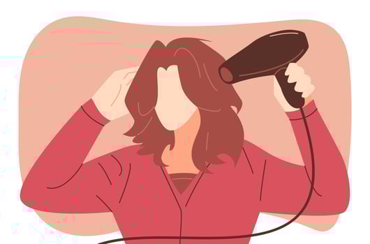 beautiful girl using hair dryer for her hair. the concept of beauty, appearance, grooming, lifestyle, etc. flat vector illustration