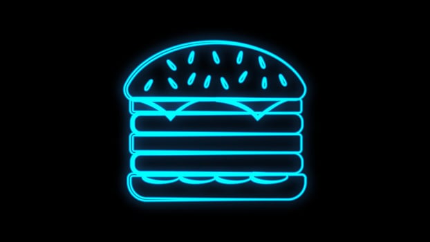 Vector realistic isolated neon sign of Burger logo for template decoration and covering on the wall background. Concept of fast food, cafe and restaurant