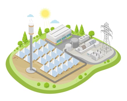 solar thermal power plant stations simple concept ecology clean energy no emission technology for electrical isometric vector