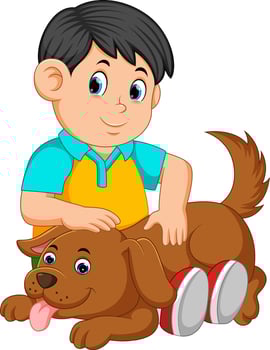 boy scratching dog's back vector