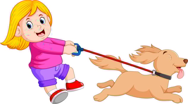 happy girl walking with funny dog vector