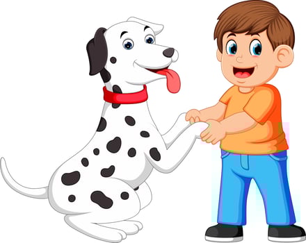 A man shake hands with dalmatian dogs vector