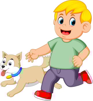 Boy running with his dog vector