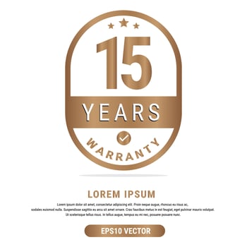 15 Year warranty vector art illustration in gold color with fantastic font and white background. Eps10 Vector