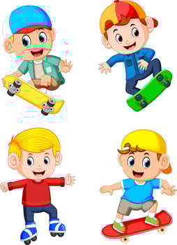 a group of the professional boy playing the skateboard vector