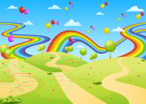 the beautiful view with the empty field and colorful balloon vector