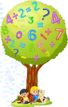 Boy reading book under the tree number vector