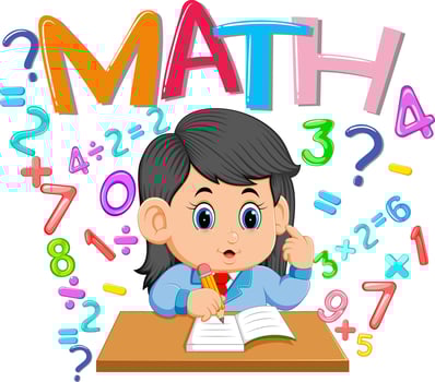 the girl is studying on the table with blue uniform vector