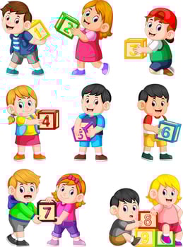Let's count to ten with kids holding box vector