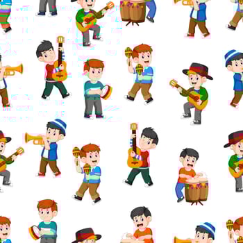 Seamless pattern with happy boys playing music vector
