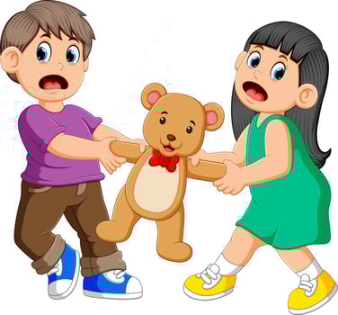 girl and boy fighting over a doll vector