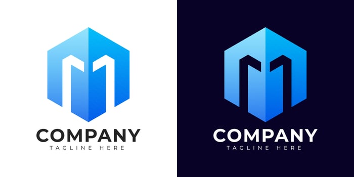 1Modern gradient style letter m logo template. M letter design vector with colorful creative hexagon sign.