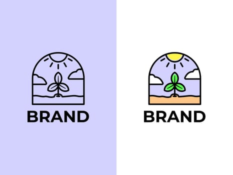 sun and cloud leaf graphic design with badge suitable as a nature or agriculture company logo design vector