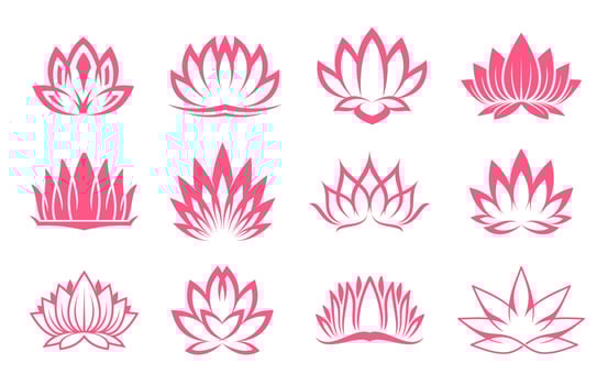 Pink lotus icons, Buddhism, asian culture symbols vector