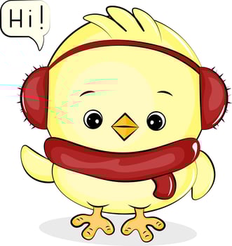 cute cartoon chicken wearing headphones vector