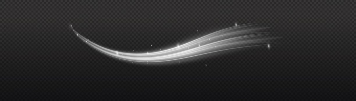 White glowing shiny lines effect vector background. Luminous white lines of speed. Light glowing effect. Light trail wave, fire path trace line and incandescence curve twirl.