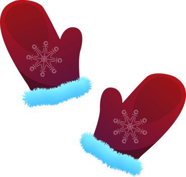Red mittens with snowflakes pattern. Symbol of winter, Christmas holidays and the new year. Flat cartoon style on transparent background. png