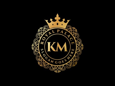 Letter KM Antique royal luxury victorian logo with ornamental frame. vector