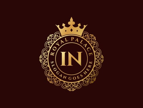 Letter IN Antique royal luxury victorian logo with ornamental frame. vector