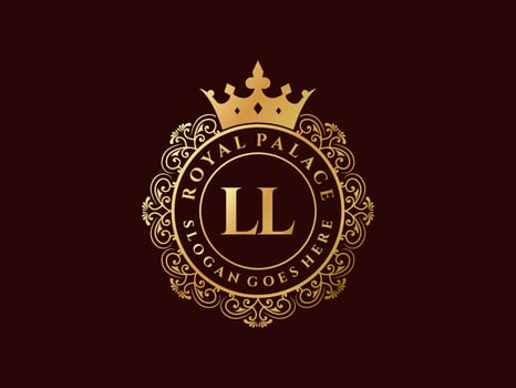 Letter LL Antique royal luxury victorian logo with ornamental frame. vector