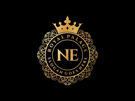 Letter NE Antique royal luxury victorian logo with ornamental frame. vector