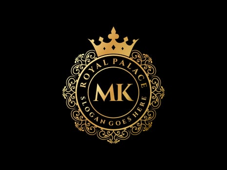Letter MK Antique royal luxury victorian logo with ornamental frame. vector