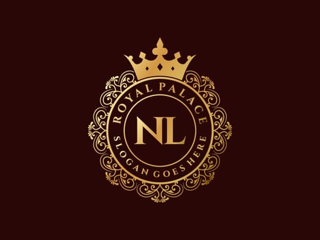 Letter NL Antique royal luxury victorian logo with ornamental frame. vector