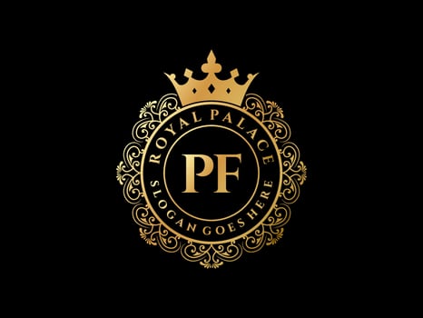 Letter PF Antique royal luxury victorian logo with ornamental frame. vector