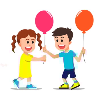 a cute boy gives a balloon to his friend vector