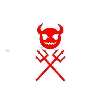 devil head illustration logo design with two trident vector
