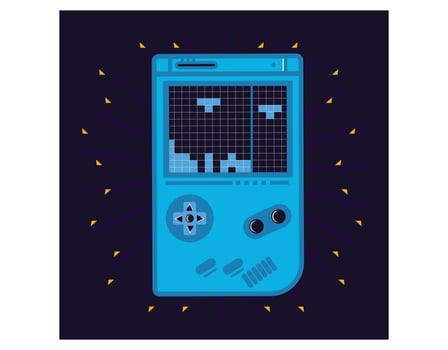 Nintendo GameBoy Console Vector Illustration. Gaming Mascot Logo. Character. Old Retro Games. Flat Cartoon Style Suitable for Web Landing Pages, Banners, Flyers, Stickers, Cards, Backgrounds