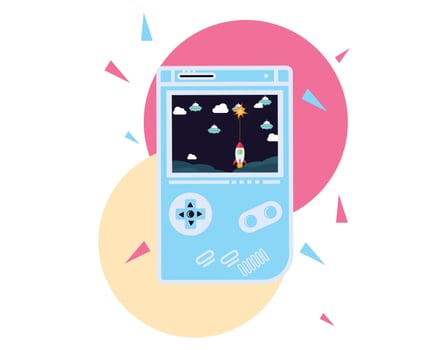 Nintendo GameBoy Console Vector Illustration. Gaming Mascot Logo. Character. Old Retro Games. Flat Cartoon Style Suitable for Web Landing Pages, Banners, Flyers, Stickers, Cards, Backgrounds