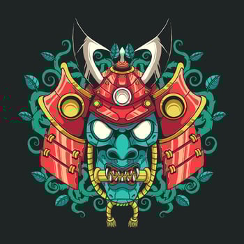 japanese warrior head vector
