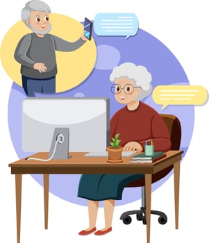 Old woman chatting on computer vector