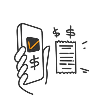 hand drawn doodle mobile phone banking with receipt illustration vector