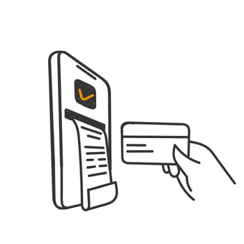 hand drawn doodle mobile phone banking with receipt illustration vector