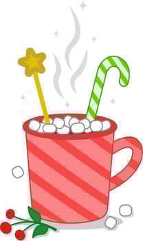 Hot chocolate with Christmas lollipops and marshmallows in a red cup. illustration. Merry Christmas and Happy New Year cup with sweets. Cartoon-style illustration.Elements of design. vector