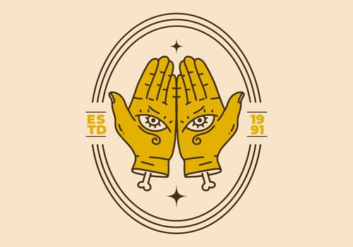 Vintage art illustration of two hand with eyes vector