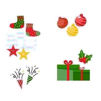 Christmas ornaments set, flat vector illustration.