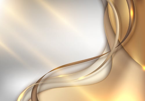 Elegant 3D template golden wave shapes and ribbon lines elements on gold fabric background vector