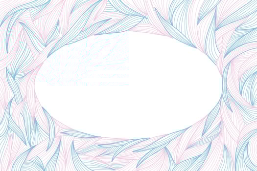Leaves frame line blue and pink background vector