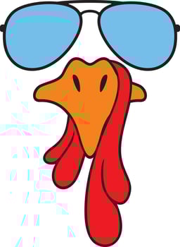 Turkey Face with Aviator Sunglasses Vector Illustration