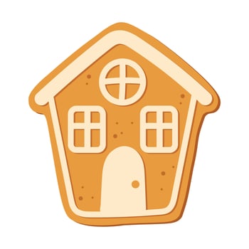 Gingerbread house isolated on white background. Christmas gingerbread cookie. Winter holiday food. Happy new year. Merry Christmas holiday. Vector illustration.