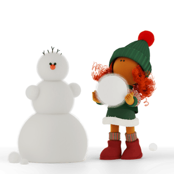 Cute curly red-haired rag doll girl sculpts snowman png