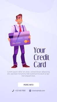 Credit card poster with man holding plastic card vector