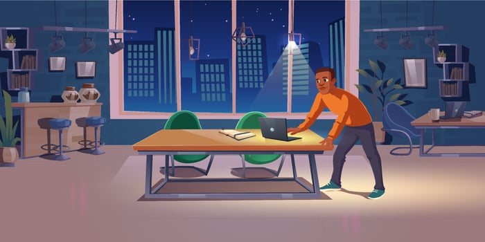 Man work late until night in office vector